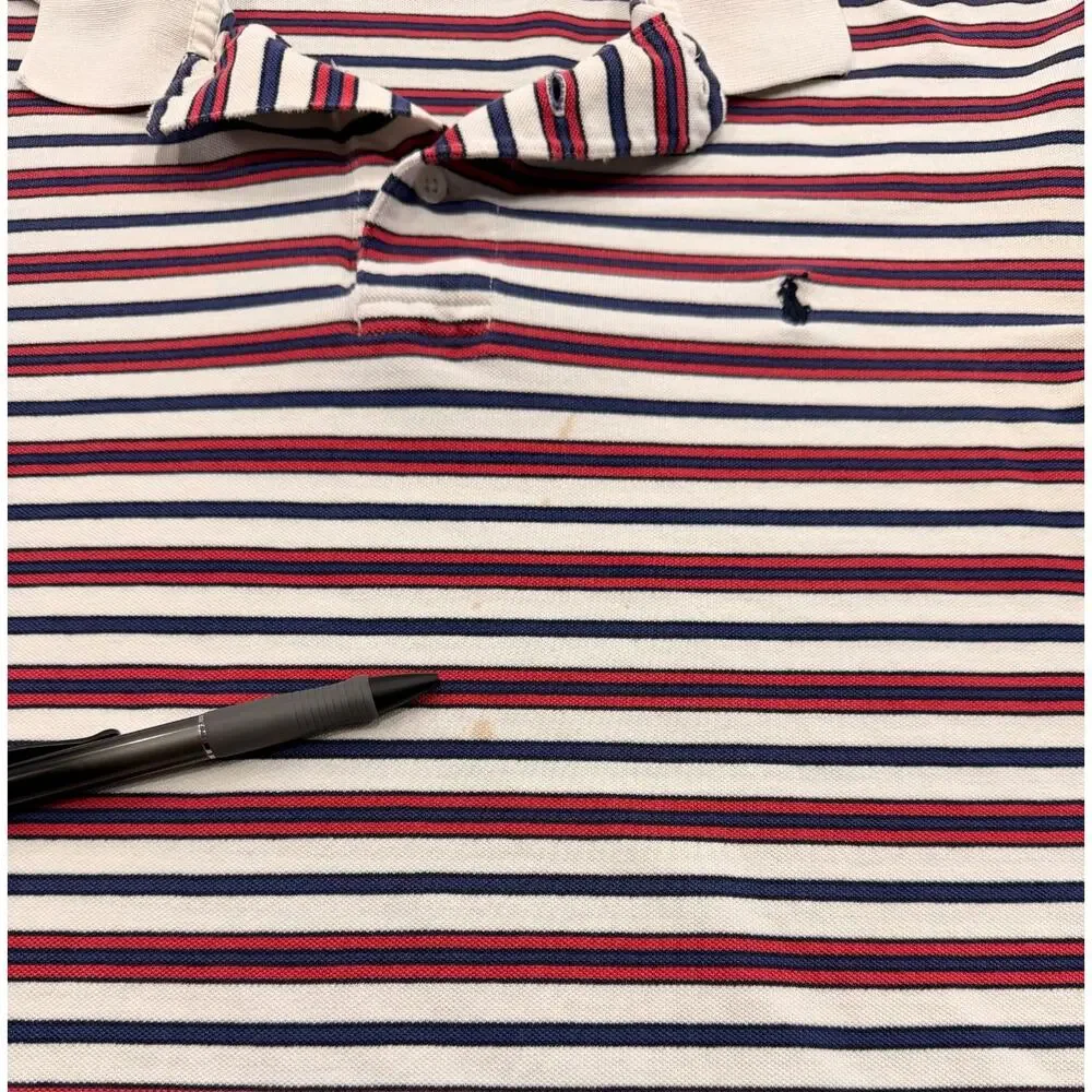 Ralph Lauren Polo Golf Shirt XXL White Red Navy Stripe Cotton Pony Pique Golf